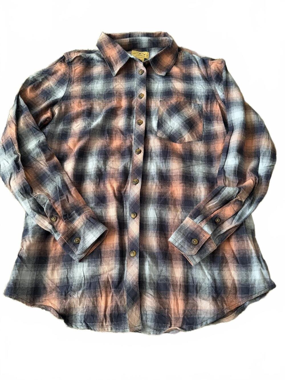 Blue Mountain Plaid Flannel Shirt Medium Pink Blue Gray Button Up Cotton